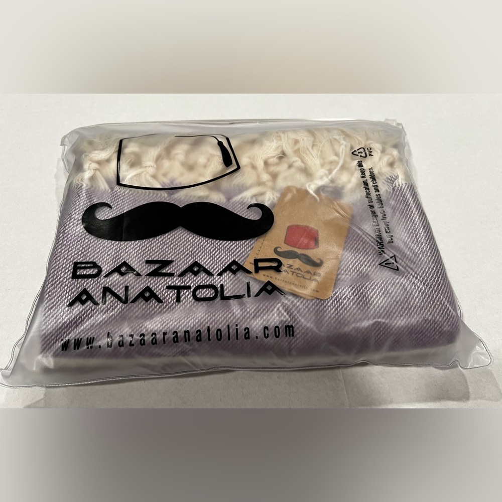 NEW Bazaar Anatolia Oversized Purple and Cream Striped Turkish Towel Fringed